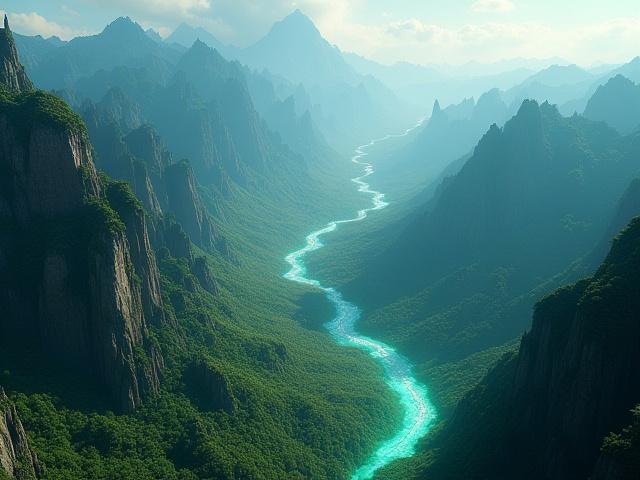 フラクタル生成された広大なゲームマップの鳥瞰図