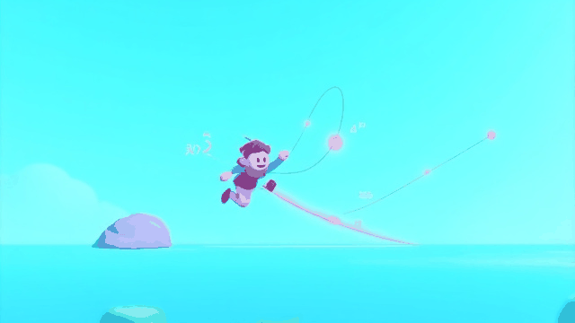 キャラクターが放物線状にジャンプし、対応する二次方程式が視覚化されているアニメーションGIF。ゲームと数学の繋がりを示す。