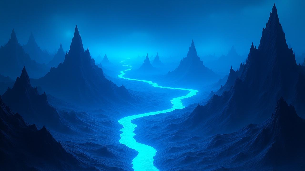 Stunning procedurally generated alien landscape with fractal mountains